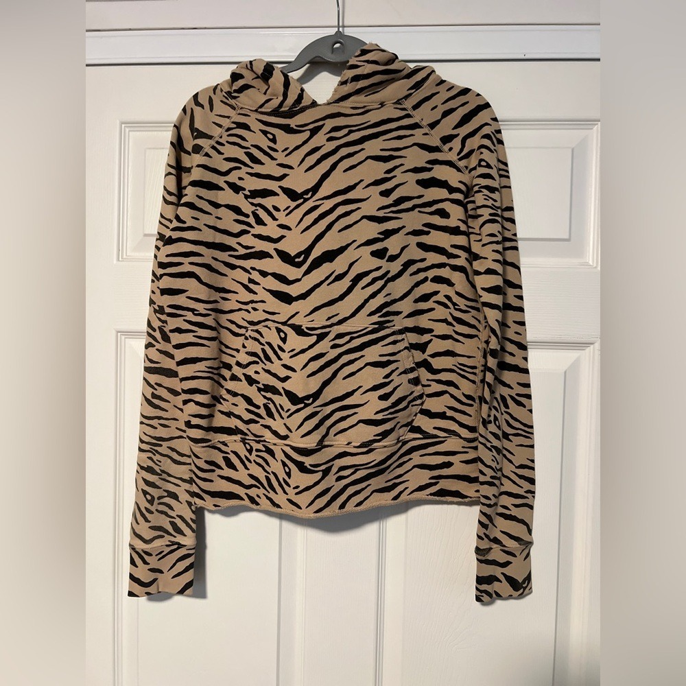 Nili Lotan Animal Print Zebra Hoody‎ Hoodie Sweater Sweatshirt Brown Black